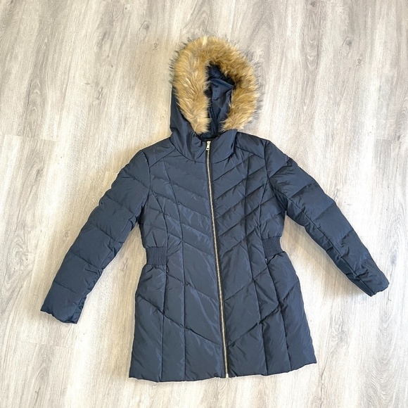 Cole Haan Puffer Down Faux Fur Trim Hooded Coat - Picture 3 of 11